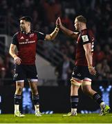 13 January 2024; Conor Murray, left, and Gavin Coombes of Munster celebrate victory after the Investec Champions Cup Pool 3 Round 3 match between RC Toulon and Munster at Stade Felix Mayol in Toulon, France. Photo by Eóin Noonan/Sportsfile