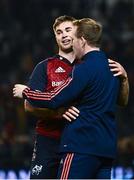13 January 2024; Jack Crowley of Munster, left, and Munster attack coach Mike Prendergast celebrate after the Investec Champions Cup Pool 3 Round 3 match between RC Toulon and Munster at Stade Felix Mayol in Toulon, France. Photo by Eóin Noonan/Sportsfile
