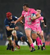 13 January 2024; JJ van der Mescht of Stade Francais in action against Josh van der Flier of Leinster during the Investec Champions Cup Pool 4 Round 3 match between Leinster and Stade Francais at the Aviva Stadium in Dublin. Photo by Seb Daly/Sportsfile