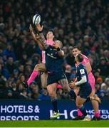 13 January 2024; Andrew Porter of Leinster and Leo Monin of Stade Francais contest for the ball during the Investec Champions Cup Pool 4 Round 3 match between Leinster and Stade Francais at the Aviva Stadium in Dublin. Photo by Seb Daly/Sportsfile