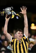 13 January 2024; Tullogher Rosbercon captain Colman O'Sullivan lifts the cup after his side's victory in the AIB GAA Hurling All-Ireland Junior Club Championship final match between St Catherine's of Cork and Tullogher Rosbercon of Kilkenny at Croke Park in Dublin. Photo by Piaras Ó Mídheach/Sportsfile