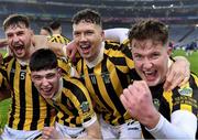 13 January 2024; Tullogher Rosbercon players, from left, Lar Murphy, Michael Handrick, Walter Walsh and Davy Walsh celebrate after their side's victory in the AIB GAA Hurling All-Ireland Junior Club Championship final match between St Catherine's of Cork and Tullogher Rosbercon of Kilkenny at Croke Park in Dublin. Photo by Piaras Ó Mídheach/Sportsfile
