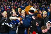 13 January 2024; Leinster mascot Leo the Lion with supporters during the Investec Champions Cup Pool 4 Round 3 match between Leinster and Stade Francais at the Aviva Stadium in Dublin. Photo by Sam Barnes/Sportsfile