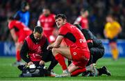 13 January 2024; Blair Kinghorn of Toulouse is treated for an injury during the Investec Champions Cup Pool 2 Round 3 match between Ulster and Toulouse at Kingspan Stadium in Belfast. Photo by Ramsey Cardy/Sportsfile