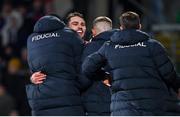 13 January 2024; Antoine Dupont of Toulouse celebrates with teammates after scoring their side's fourth try during the Investec Champions Cup Pool 2 Round 3 match between Ulster and Toulouse at Kingspan Stadium in Belfast. Photo by Ramsey Cardy/Sportsfile