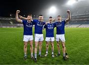 13 January 2024; Thomastown players, from left, John Donnelly, Eddie Donnelly, Robbie Donnelly and Stephen Donnelly celebrate after their side's victory in the AIB GAA Hurling All-Ireland Intermediate Club Championship final match between Castlelyons of Cork and Thomastown of Kilkenny at Croke Park in Dublin. Photo by Piaras Ó Mídheach/Sportsfile