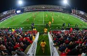 13 January 2024; The Ulster team run out for the second half of the Investec Champions Cup Pool 2 Round 3 match between Ulster and Toulouse at Kingspan Stadium in Belfast. Photo by Ramsey Cardy/Sportsfile