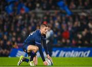 13 January 2024; Sam Prendergast of Leinster lines up a kick during the Investec Champions Cup Pool 4 Round 3 match between Leinster and Stade Francais at the Aviva Stadium in Dublin. Photo by Harry Murphy/Sportsfile