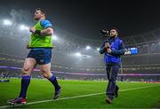 13 January 2024; Leinster videographer Bernardo Santos films Cian Healy of Leinster before the Investec Champions Cup Pool 4 Round 3 match between Leinster and Stade Francais at the Aviva Stadium in Dublin. Photo by Harry Murphy/Sportsfile