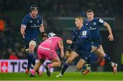 13 January 2024; Sam Prendergast of Leinster, right, offloads to teammate James Ryan during the Investec Champions Cup Pool 4 Round 3 match between Leinster and Stade Francais at the Aviva Stadium in Dublin. Photo by Seb Daly/Sportsfile