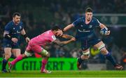 13 January 2024; Joe McCarthy of Leinster in action against Giovanni Habel-Kuffner of Stade Francais during the Investec Champions Cup Pool 4 Round 3 match between Leinster and Stade Francais at the Aviva Stadium in Dublin. Photo by Seb Daly/Sportsfile