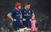 13 January 2024; Leinster players Josh van der Flier, left, and Joe McCarthy during the Investec Champions Cup Pool 4 Round 3 match between Leinster and Stade Francais at the Aviva Stadium in Dublin. Photo by Seb Daly/Sportsfile
