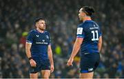 13 January 2024; Leinster players Hugo Keenan, left, and James Lowe during the Investec Champions Cup Pool 4 Round 3 match between Leinster and Stade Francais at the Aviva Stadium in Dublin. Photo by Seb Daly/Sportsfile