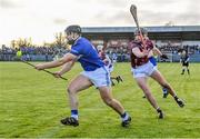 14 January 2024; Lee Cleere of Laois in action against Alex Connaire of Galway during the Dioralyte Walsh Cup Round 3 match between Galway and Laois at Duggan Park in Ballinasloe, Galway. Photo by Seb Daly/Sportsfile