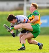 14 January 2024; Gary Mohan of Monaghan in action against Oisin Gallen of Donegal during the Dr McKenna Cup semi-final match between Monaghan and Donegal at Castleblayney in Monaghan. Photo by Ramsey Cardy/Sportsfile