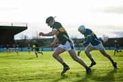 14 January 2024; Dan Goggin of Kerry in action against Killian O'Dwyer of Tipperary during the Co-Op Superstores Munster Hurling League Group B match between Tipperary and Kerry at MacDonagh Park in Nenagh, Tipperary. Photo by Harry Murphy/Sportsfile