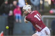 14 January 2024; Jason Flynn of Galway shoots to score his side's sixth goal during the Dioralyte Walsh Cup Round 3 match between Galway and Laois at Duggan Park in Ballinasloe, Galway. Photo by Seb Daly/Sportsfile