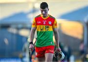 14 January 2024; Fiachra Fitzpatrick of Carlow reacts after his side's defeat in the Dioralyte Walsh Cup Round 3 match between Wexford and Carlow at Chadwicks Wexford Park in Wexford. Photo by Tyler Miller/Sportsfile