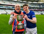 14 January 2024; Conal Sheridan of Arva and kitman Michael Ellis celebrate after victory in the AIB GAA Football All-Ireland Junior Club Championship final match between Arva of Cavan and Listowel Emmets of Kerry at Croke Park in Dublin. Photo by Piaras Ó Mídheach/Sportsfile