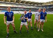 14 January 2024; Arva players, from left, David Ellis, Ciarán Stanley, Jamie Gray, Cian O'Hara and Thomas Partington celebrate after their side's victory in the AIB GAA Football All-Ireland Junior Club Championship final match between Arva of Cavan and Listowel Emmets of Kerry at Croke Park in Dublin. Photo by Piaras Ó Mídheach/Sportsfile