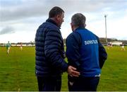 14 January 2024; Tipperary manager Paul Kelly, left, in conversation with Limerick manager Jimmy Lee after the McGrath Cup Group A match between Tipperary and Limerick at Templetuohy GAA Pitch in Templetuohy, Tipperary. Photo by Tom Beary/Sportsfile