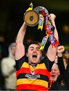 14 January 2024; t Patrick's Cullyhanna captain Pearse Casey lifts the cup after his side's victory in the AIB GAA Football All-Ireland Intermediate Club Championship final match between Cill na Martra of Cork and St Patrick's Cullyhanna of Armagh at Croke Park in Dublin. Photo by Piaras Ó Mídheach/Sportsfile