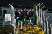 14 January 2024; Patrick McBrearty, left, and Ryan McHugh of Donegal lead their team out before the Dr McKenna Cup semi-final match between Monaghan and Donegal at Castleblayney in Monaghan. Photo by Ramsey Cardy/Sportsfile