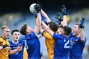 14 January 2024; Jamie McVeigh of Listowel Emmets is tackled by Arva players, from left, Ciarán Brady, 8, Dylan Maguire, 2, Barry Donnelly and James Morris, right, during the AIB GAA Football All-Ireland Junior Club Championship final match between Arva of Cavan and Listowel Emmets of Kerry at Croke Park in Dublin. Photo by Piaras Ó Mídheach/Sportsfile