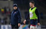 13 January 2024; Ulster head coach Dan McFarland, left, and Harry Sheridan of Ulster before the Investec Champions Cup Pool 2 Round 3 match between Ulster and Toulouse at Kingspan Stadium in Belfast. Photo by Ramsey Cardy/Sportsfile
