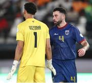 14 January 2024; Roberto Lopes, right, and Vozinha of Cape Verde during the TotalEnergies CAF Africa Cup of Nations match between Ghana and Cape Verde at Stade Félix-Houphouët-Boigny, Abidjan, Côte d'Ivoire. Photo by Sergio Bisi/Sportsfile