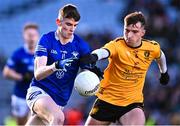 14 January 2024; Barry Donnelly of Arva in action against Darragh Leahy of Listowel Emmets during the AIB GAA Football All-Ireland Junior Club Championship final match between Arva of Cavan and Listowel Emmets of Kerry at Croke Park in Dublin. Photo by Piaras Ó Mídheach/Sportsfile