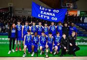 15 January 2024; Coláiste Eanna players and staff celebrate with the cup after the Pinergy Basketball Ireland U16 A Boys Schools Cup Final match between St Malachy’s College, Belfast, and Coláiste Eanna, Dublin at the National Basketball Arena in Tallaght, Dublin. Photo by Ben McShane/Sportsfile