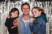 15 January 2024; Former Clare hurler Tony Griffin with his children Jesse, age 3, and Jerome, age 8, at the launch of TG4's award-winning Laochra Gael series at the Light House Cinema in Dublin as the Gaelic sport biography series returns for another season. Photo by Piaras Ó Mídheach/Sportsfile