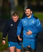 15 January 2024; Max Deegan, right, and Jack Boyle during a Leinster Rugby squad training session at UCD in Dublin. Photo by Harry Murphy/Sportsfile