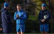 15 January 2024; Sam Prendergast and Ciarán Frawley during a Leinster Rugby squad training session at UCD in Dublin. Photo by Harry Murphy/Sportsfile