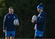 15 January 2024; Jordan Larmour and James Lowe during a Leinster Rugby squad training session at UCD in Dublin. Photo by Harry Murphy/Sportsfile