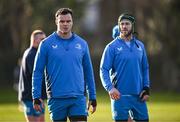 15 January 2024; James Ryan and Caelan Doris during a Leinster Rugby squad training session at UCD in Dublin. Photo by Harry Murphy/Sportsfile