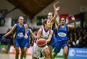 15 January 2024; Cait Ní Laoire Nic Aodh of Colaiste Ide gets away from St Mary's College Dundalk players, from left, Anna Markey, Megan Gallagher and Rachel Sheridan during the Pinergy Basketball Ireland U19 B Girls Schools Cup Final match between St. Mary’s College, Dundalk, Louth, and Colaiste Ide, Dingle, Kerry at the National Basketball Arena in Tallaght, Dublin. Photo by Ben McShane/Sportsfile