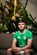 16 January 2024; Jack Murphy poses for a portrait during a Ireland U20 rugby media conference at PwC head offices in Dublin. Photo by Ben McShane/Sportsfile