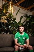 16 January 2024; Jack Murphy poses for a portrait during a Ireland U20 rugby media conference at PwC head offices in Dublin. Photo by Ben McShane/Sportsfile