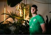 16 January 2024; Evan O'Connell stands for a portrait during a Ireland U20 rugby media conference at PwC head offices in Dublin. Photo by Ben McShane/Sportsfile