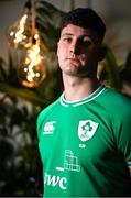16 January 2024; Evan O'Connell stands for a portrait during a Ireland U20 rugby media conference at PwC head offices in Dublin. Photo by Ben McShane/Sportsfile