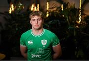 16 January 2024; Hugh Gavin stands for a portrait during a Ireland U20 rugby media conference at PwC head offices in Dublin. Photo by Ben McShane/Sportsfile