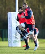 16 January 2024; Tadhg Beirne, right, and Antoine Frisch during Munster Rugby squad training at University of Limerick in Limerick. Photo by Brendan Moran/Sportsfile