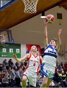 16 January 2024; Liam Maloney of St Brendan's College Belmullet in action against Mateusz Bielinski of Midleton during the Pinergy Basketball Ireland U19C Boys Schools Cup Final match between St Brendan’s College Belmullet, Mayo and Midleton at National Basketball Arena in Tallaght, Dublin. Photo by Tyler Miller/Sportsfile