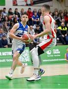 16 January 2024; Liam Maloney of St Brendan's College Belmullet in action against Mikolaj Urbanski of Midleton during the Pinergy Basketball Ireland U19C Boys Schools Cup Final match between St Brendan’s College Belmullet, Mayo and Midleton at National Basketball Arena in Tallaght, Dublin. Photo by Tyler Miller/Sportsfile