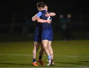 16 January 2024; Liam Smith and Shane McGrath of UCD embrace after their side's victory in the Electric Ireland Higher Education GAA Sigerson Cup Round 2 match between UCD and Ulster University at Dave Billings Park in Belfield, Dublin. Photo by Harry Murphy/Sportsfile
