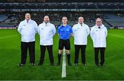 13 January 2024; Referee Colm McDonald with his umpires before the AIB GAA Hurling All-Ireland Junior Club Championship final match between St Catherine's of Cork and Tullogher Rosbercon of Kilkenny at Croke Park in Dublin. Photo by Piaras Ó Mídheach/Sportsfile