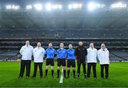 13 January 2024; Referee Colm McDonald with his match officials before the AIB GAA Hurling All-Ireland Junior Club Championship final match between St Catherine's of Cork and Tullogher Rosbercon of Kilkenny at Croke Park in Dublin. Photo by Piaras Ó Mídheach/Sportsfile