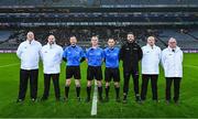 13 January 2024; Referee Colm McDonald with his match officials before the AIB GAA Hurling All-Ireland Junior Club Championship final match between St Catherine's of Cork and Tullogher Rosbercon of Kilkenny at Croke Park in Dublin. Photo by Piaras Ó Mídheach/Sportsfile